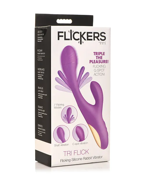 Inmi Vibrators Inmi TriFlick Flicking Rechargeable Silicone Rabbit Vibrator Purple