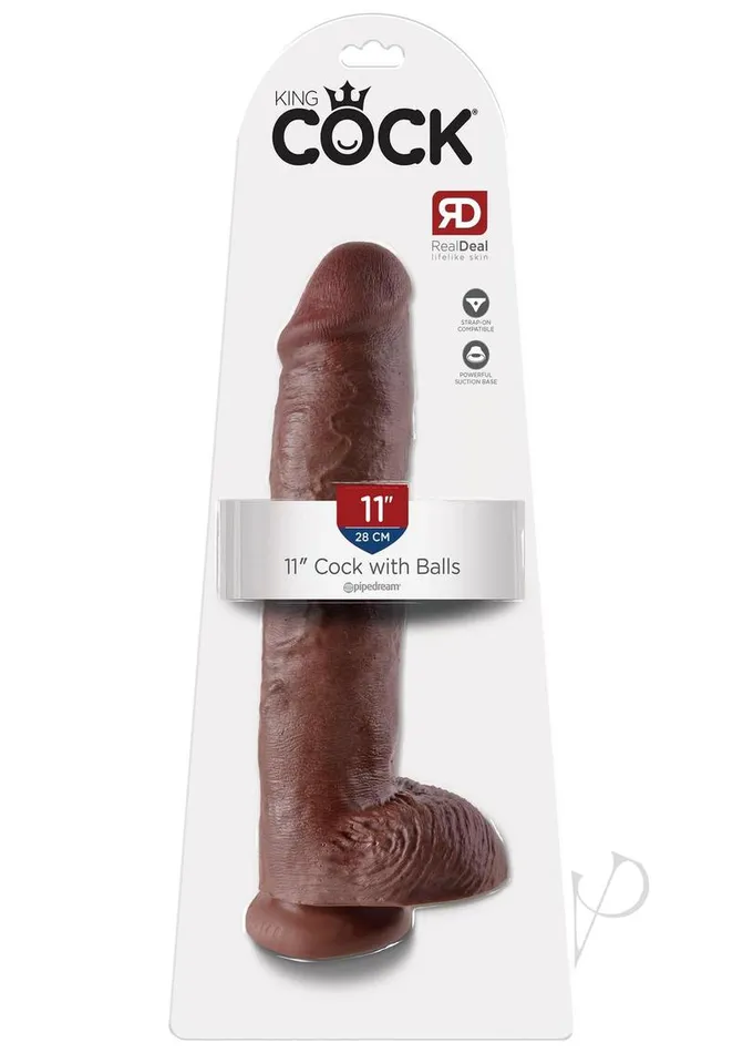 King Cock Dildo with Balls 11in Chocolate King Cock Dildos