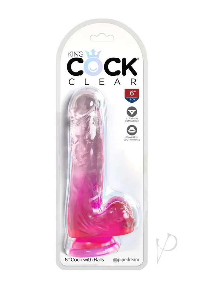 King Cock King Cock Clear Dildo with Balls 6in Pink Dildos