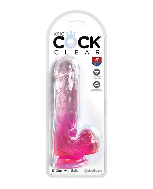King Cock King Cock Clear Dildo with Balls 6in Pink Dildos