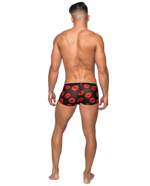 Kiss Me Stretch Mesh Mini Short BlkRd MD Male Power Vibrators Kiss Me Stretch Mesh Mini Short BlkRd MD Male Power Vibrators