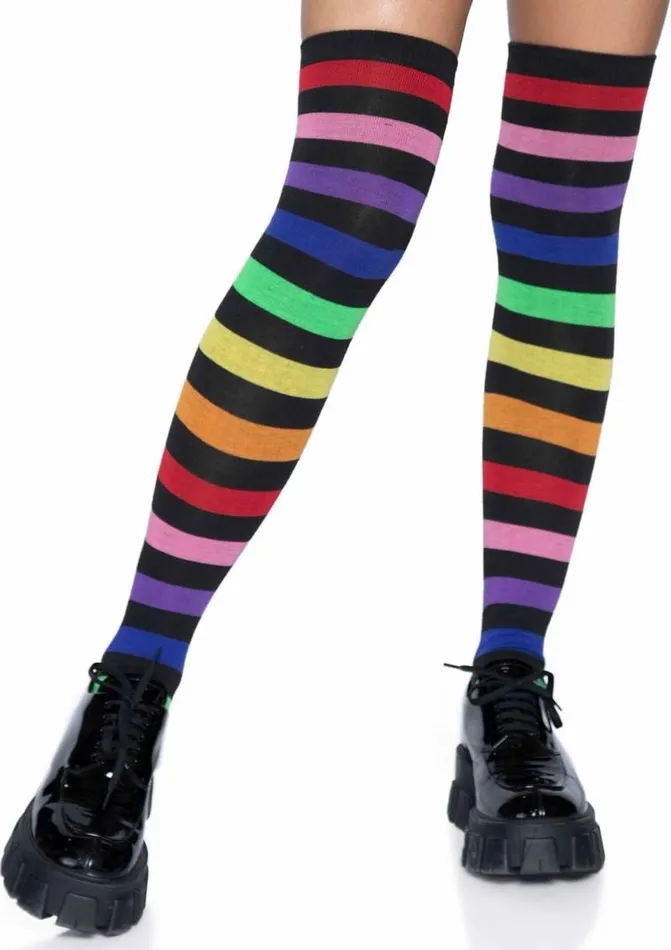 Leg Avenue Anal Acrylic Rainbow Stripe Thigh High Socks OS