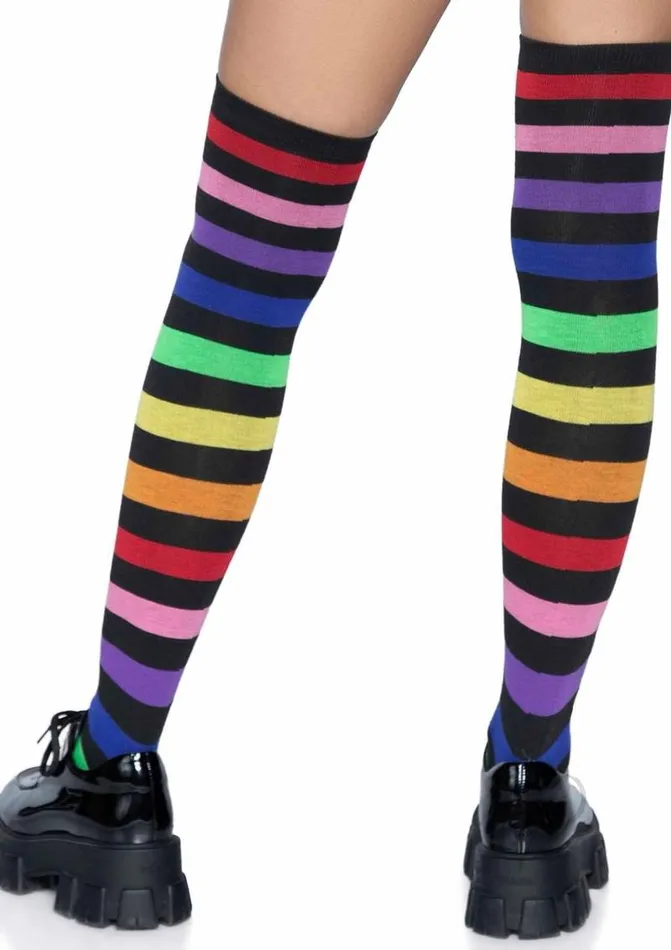 Leg Avenue Anal Acrylic Rainbow Stripe Thigh High Socks OS Leg Avenue Anal Acrylic Rainbow Stripe Thigh High Socks OS