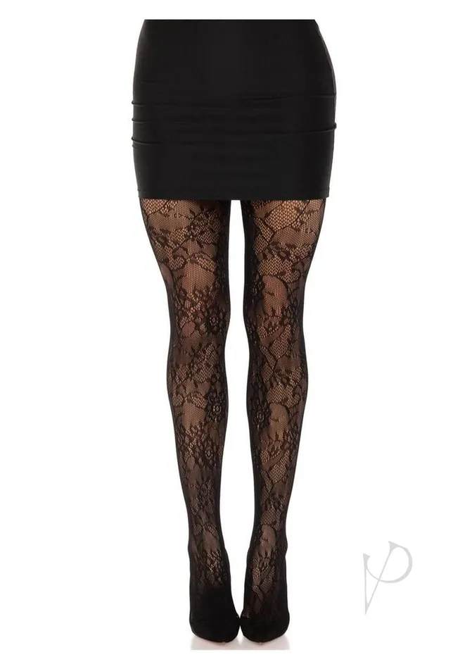 Leg Avenue Vibrators Leg Avenue Garden Rose Lace Tights OS Black