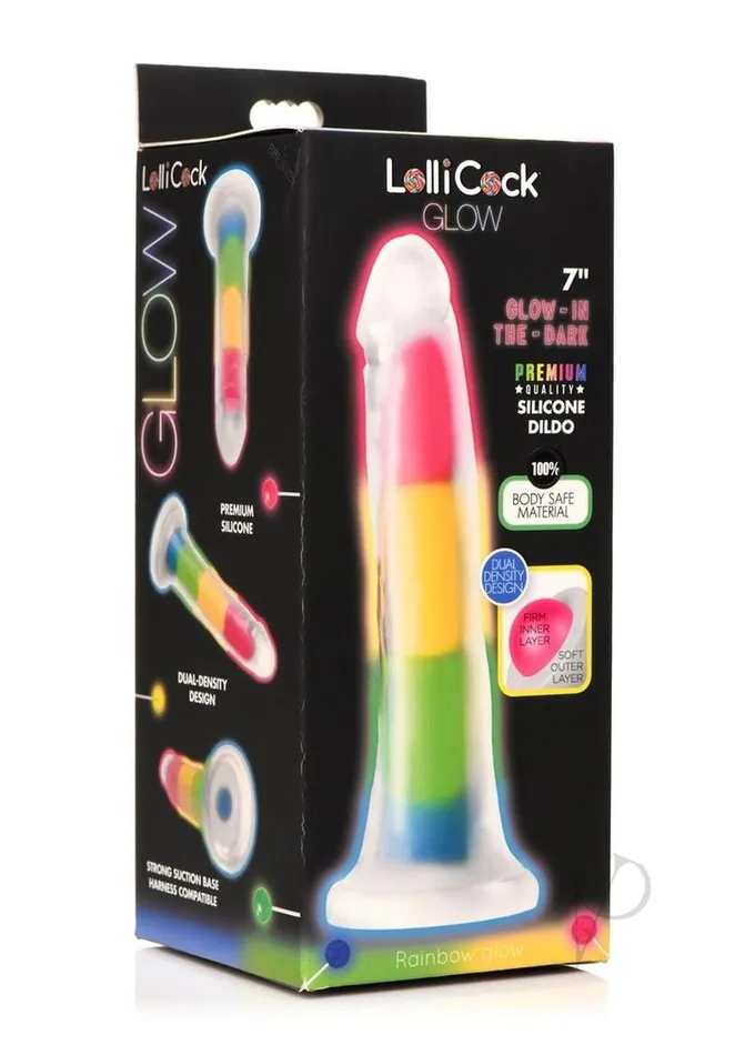 Lollicock Dildos Lollicock Glow in the Dark Rainbow Silicone Dildo 7in