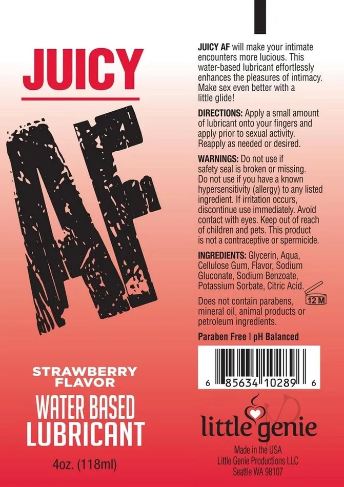 Lubricants Juicy AF Water Based Flavored Lubricant Strawberry 2oz Af Lubricants Juicy AF Water Based Flavored Lubricant Strawberry 2oz Af