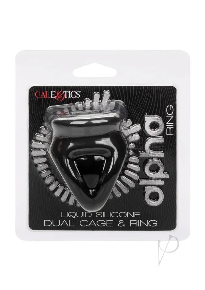 Male Sex Toys Alpha Liquid Silicone Dual Cage and Ring Black Alpha