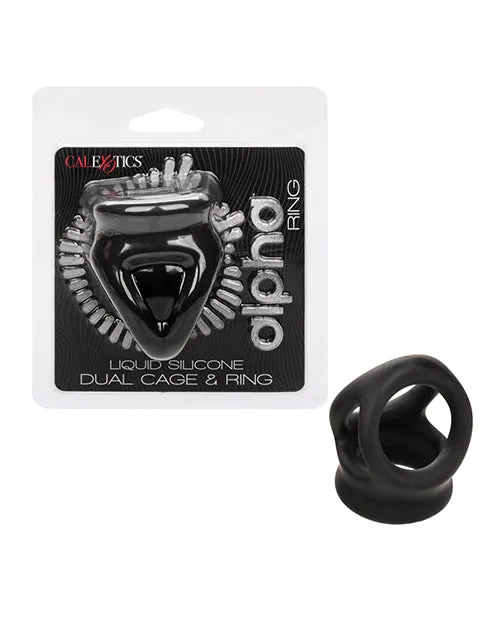 Male Sex Toys Alpha Liquid Silicone Dual Cage and Ring Black Alpha Male Sex Toys Alpha Liquid Silicone Dual Cage and Ring Black Alpha