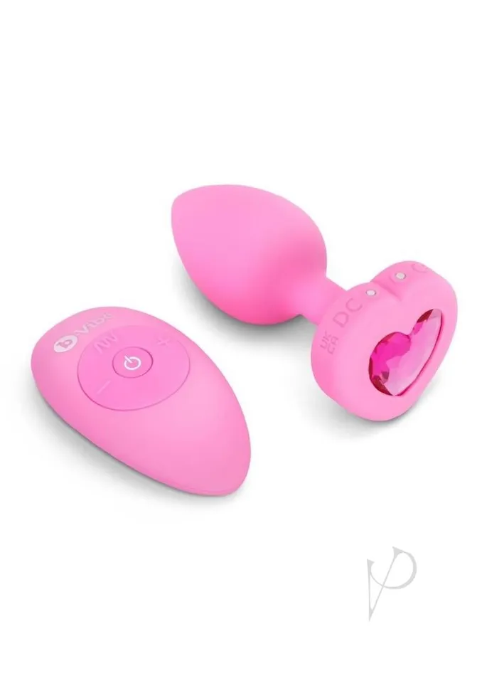 Male Sex Toys B Vibe BVibe Vibrating Heart Shape Jewel Rechargeable Silicone Anal Plug with Remote Control SmallMedium Pink
