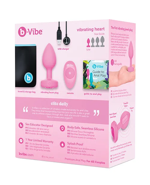 Male Sex Toys B Vibe BVibe Vibrating Heart Shape Jewel Rechargeable Silicone Anal Plug with Remote Control SmallMedium Pink