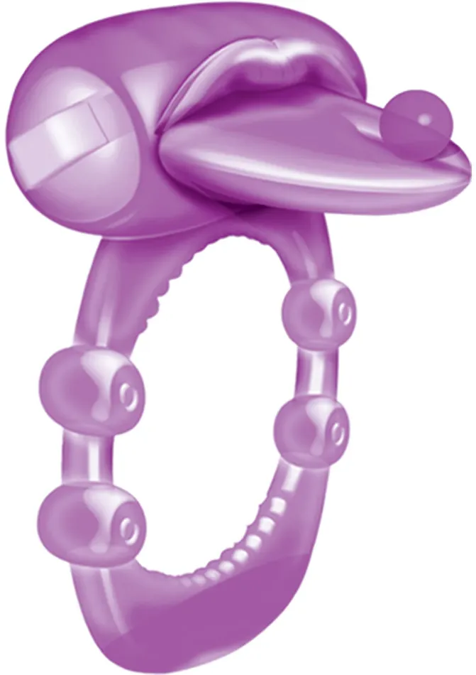 Male Sex Toys Hott Products Pierced Tongue Vibrating Silicone Cock Ring Waterproof Purple