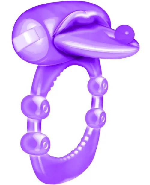 Male Sex Toys Hott Products Pierced Tongue Vibrating Silicone Cock Ring Waterproof Purple