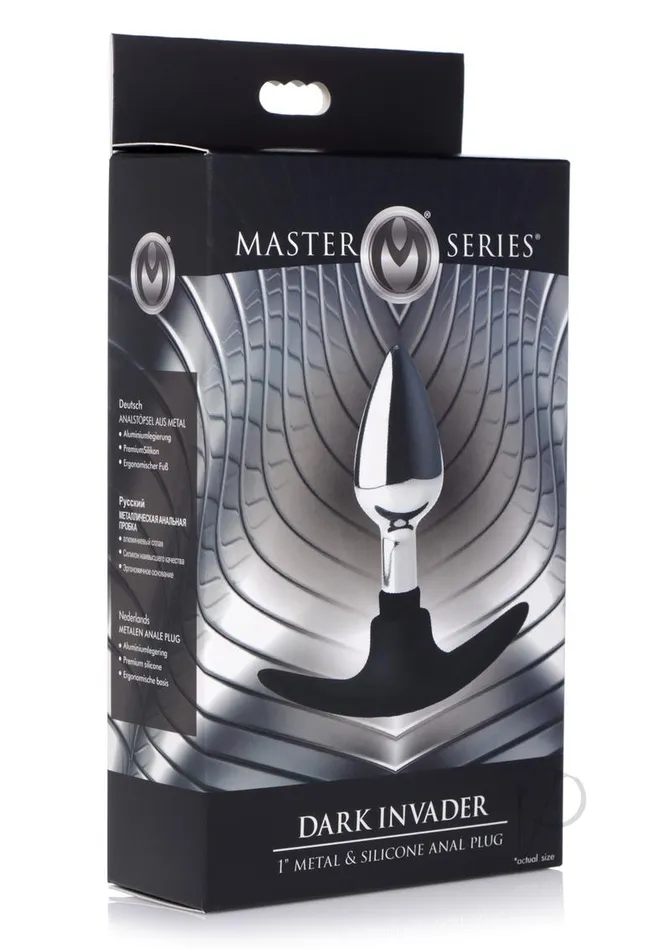Male Sex Toys Master Series Master Series Dark Invader Metal and Silicone Anal Plug Small Silver