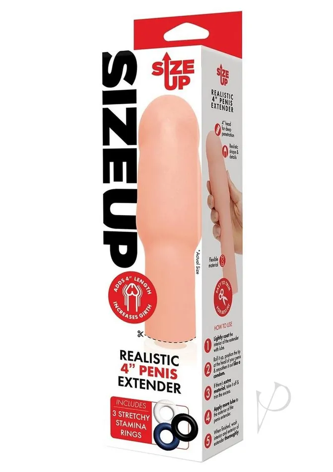 Male Sex Toys Size Up Extra Realistic Penis Extender 4in Vanilla Size Up