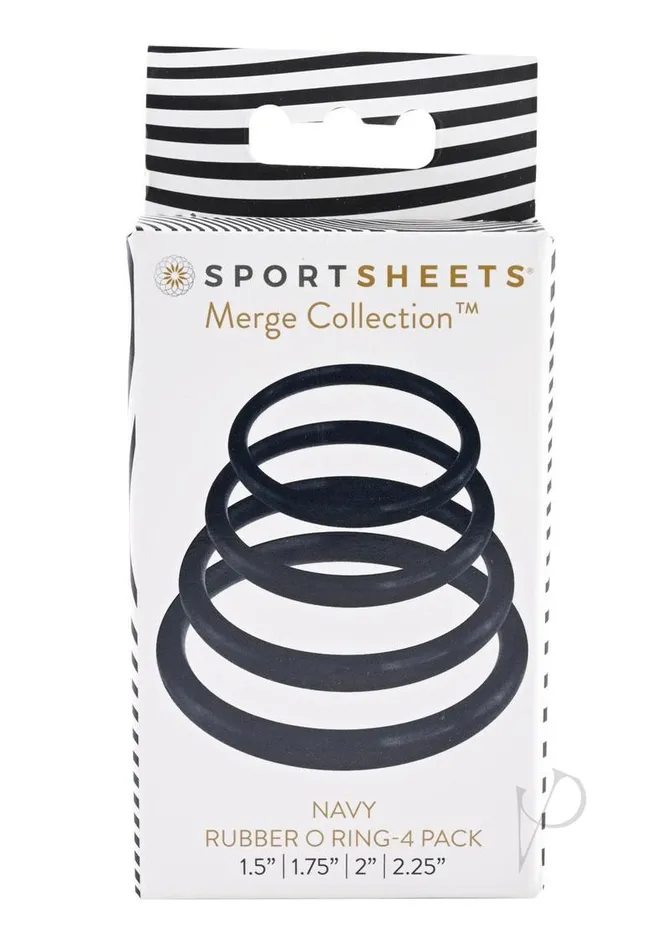 Male Sex Toys Sportsheets Rubber ORing Assorted Sizes 4 pack Navy