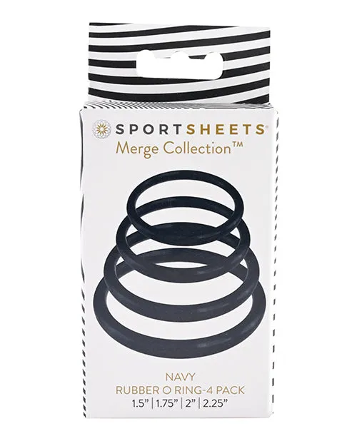 Male Sex Toys Sportsheets Rubber ORing Assorted Sizes 4 pack Navy