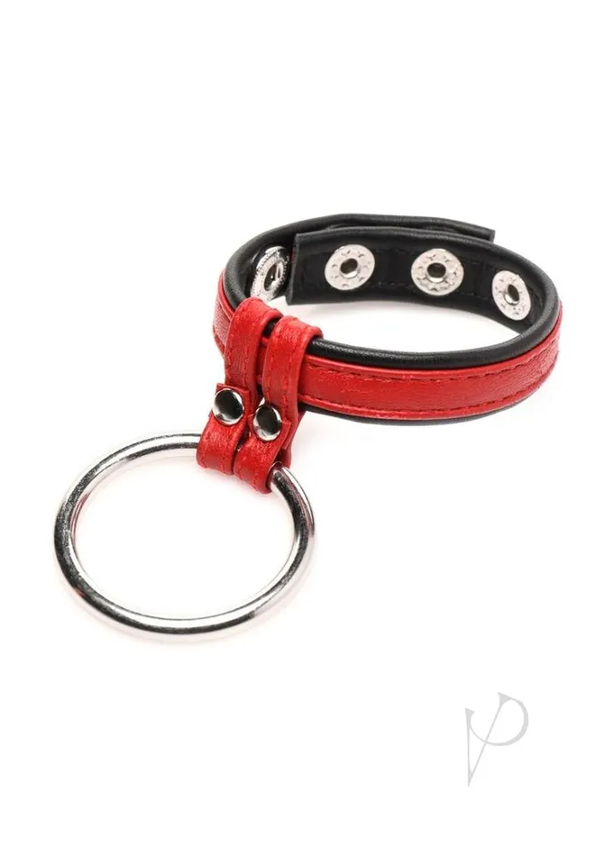 Male Sex Toys Strict Leather Strict Leather Cock Gear Leather and Steel Cock and Ball Ring Red