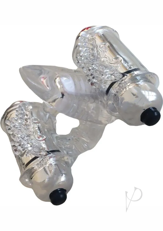 Male Sex Toys Wet Dreams Wet Dreams Double Down Triple Motor Cock Ring with Vibrating Stimulating Tongue Waterproof Clear