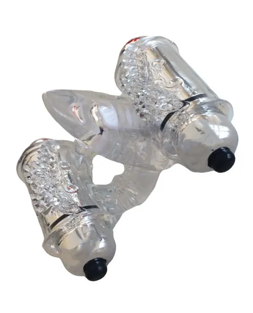 Male Sex Toys Wet Dreams Wet Dreams Double Down Triple Motor Cock Ring with Vibrating Stimulating Tongue Waterproof Clear