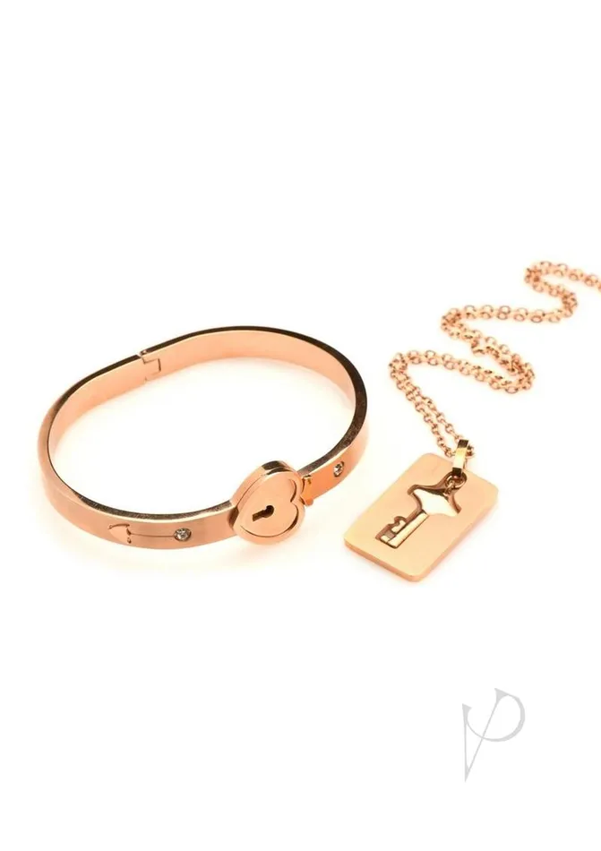 Master Series Cuffed Locking Bracelet and Key Necklace Rose Gold Master Series Vibrators