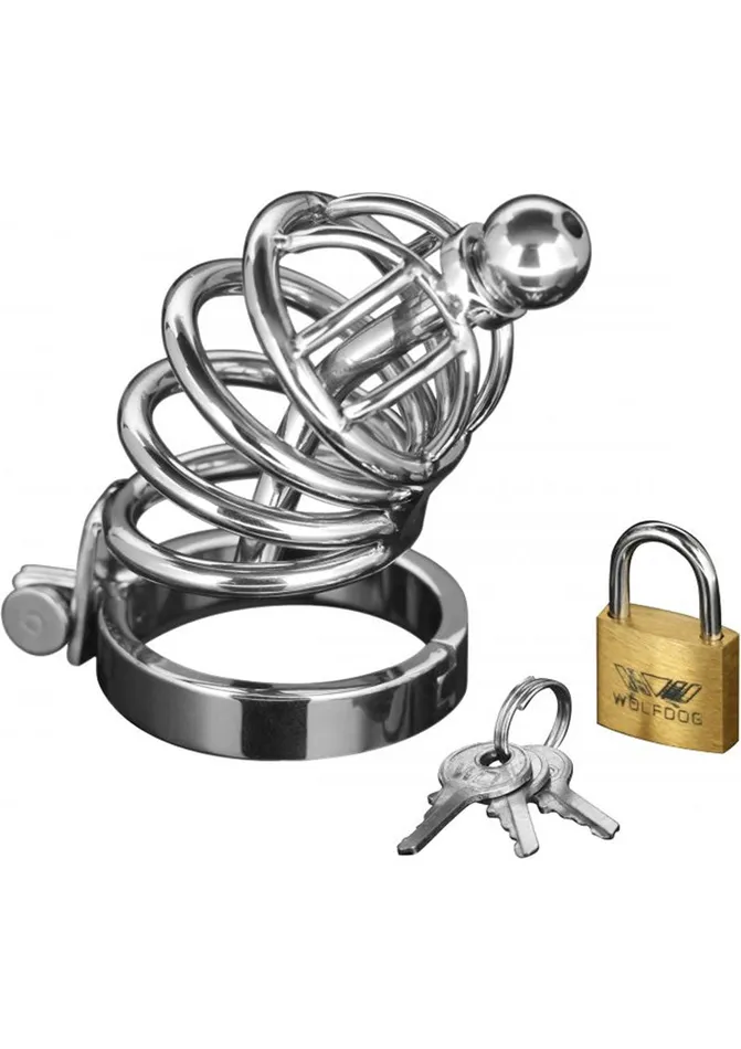 Master Series Male Sex Toys Master Series Asylum 4 Ring Locking Chastity Cage Silver