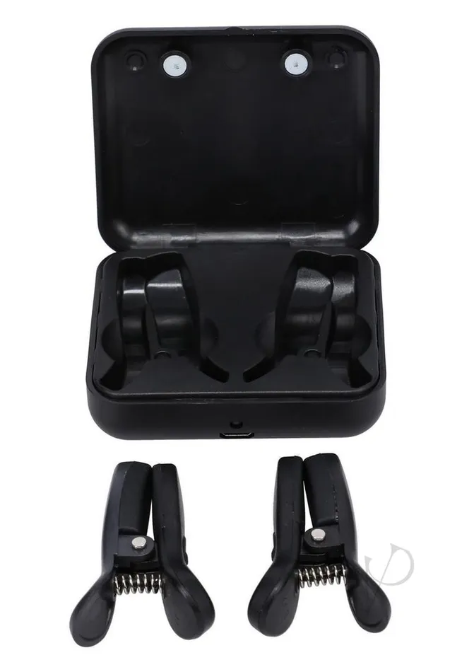 Merci Female Sex Toys Merci Vibro Grippers Vibrating Nipple Clamps with Rechargeable Case Black Merci Female Sex Toys Merci Vibro Grippers Vibrating Nipple Clamps with Rechargeable Case Black