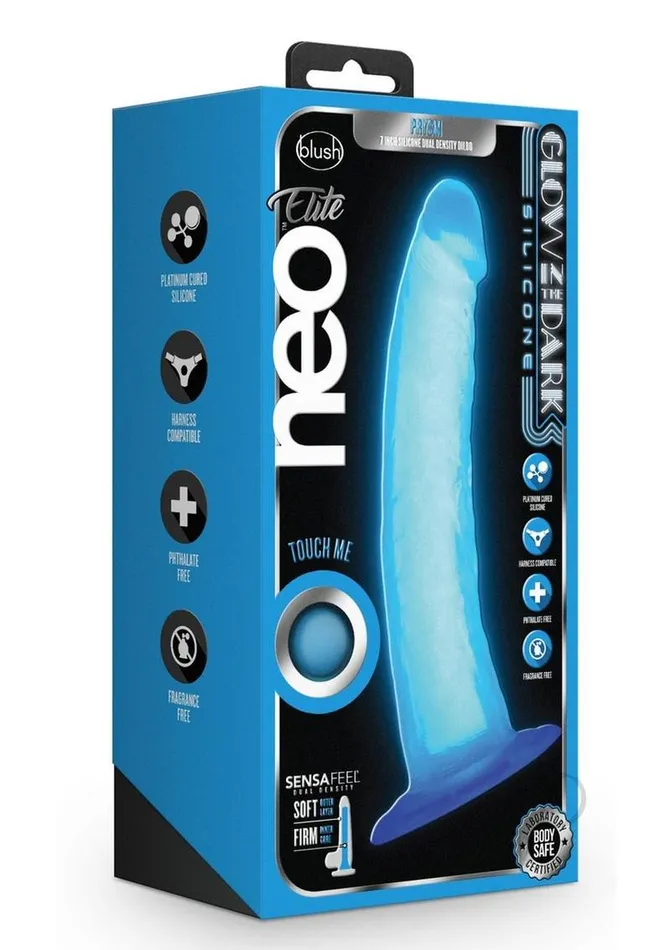 Neo Elite Glow in the Dark Dildo 75in Blue Neo Elite Female Sex Toys