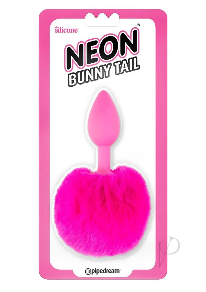 Neon Bunny Tail SIlicone Anal Plug Pink Neon Anal