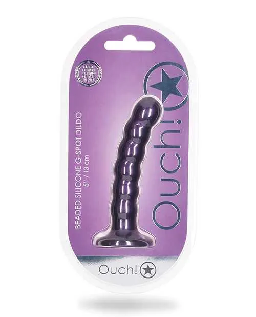 Ouch Ouch Beaded GSpot Silicone Dildo 5in Metallic Purple Female Sex Toys