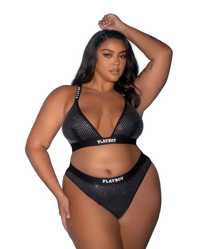 Playboy Disco Fever Rhinestone Bralette wThong 2 pc Set Black 1X Playboy By Roma Anal Playboy Disco Fever Rhinestone Bralette wThong 2 pc Set Black 1X Playboy By Roma Anal