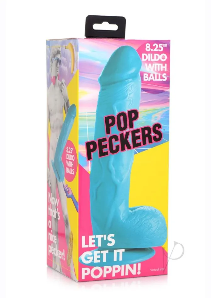 Pop Peckers Female Sex Toys Pop Peckers Dildo With Balls 825in Blue