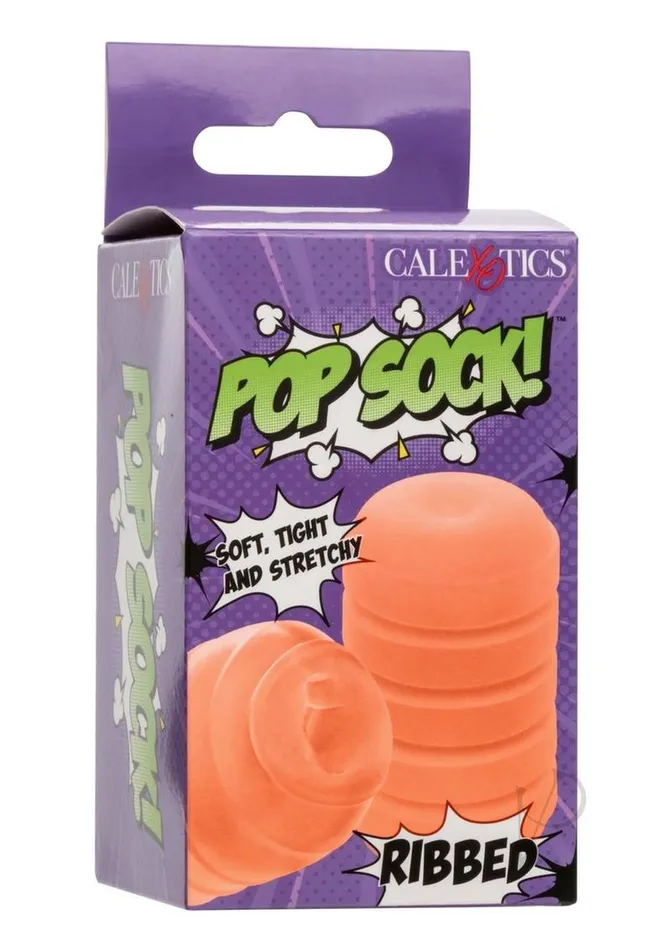 Pop Sock Ribbed Stroker Orange Pop Sock Male Sex Toys