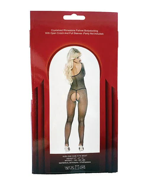 Popsi Lingerie Bodystockings Playsuits Rhinestone Fishnet Full Sleeved Bodystocking Black OS Popsi Lingerie Bodystockings Playsuits Rhinestone Fishnet Full Sleeved Bodystocking Black OS