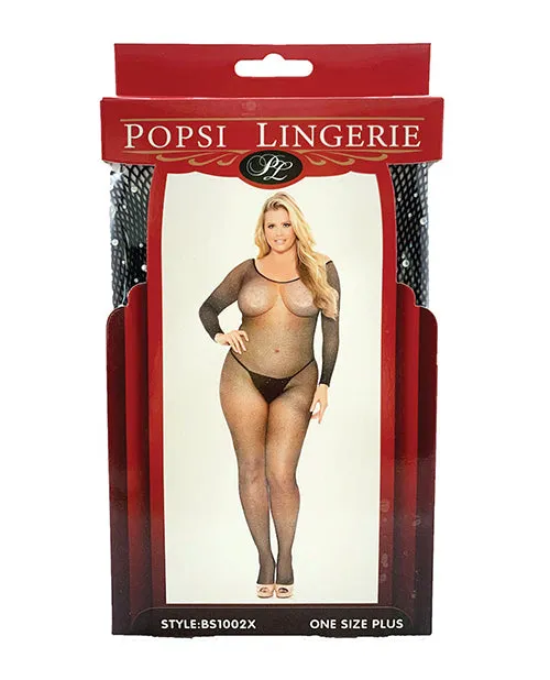 Popsi Lingerie Bodystockings Playsuits Rhinestone Fishnet Full Sleeved Bodystocking Black QN Popsi Lingerie Bodystockings Playsuits Rhinestone Fishnet Full Sleeved Bodystocking Black QN