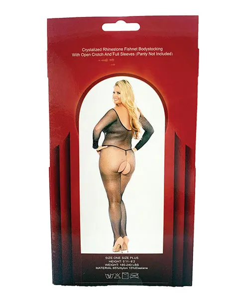 Popsi Lingerie Bodystockings Playsuits Rhinestone Fishnet Full Sleeved Bodystocking Black QN Popsi Lingerie Bodystockings Playsuits Rhinestone Fishnet Full Sleeved Bodystocking Black QN