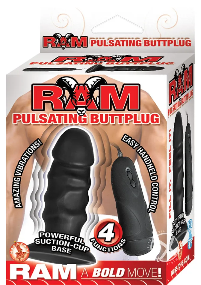 Ram Anal Ram Pulsating Vibrating Butt Plug with Remote Control 4in Black