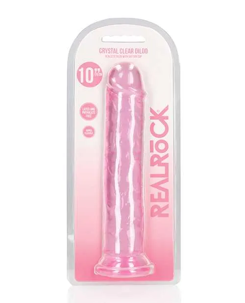 Real Rock Dildos RealRock Crystal Clear Straight No Balls Dildo 10in Pink