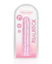 RealRock Crystal Clear Straight No Balls Dildo 7in Pink Real Rock Dildos