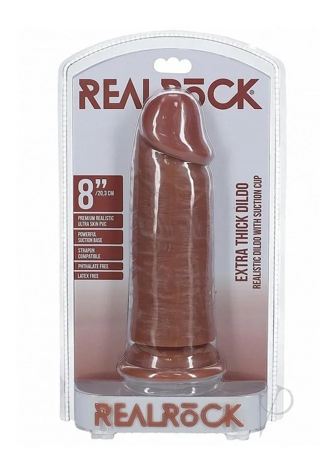 RealRock Ultra Realistic Skin Extra Thick Dildo 8in Caramel Real Rock Female Sex Toys