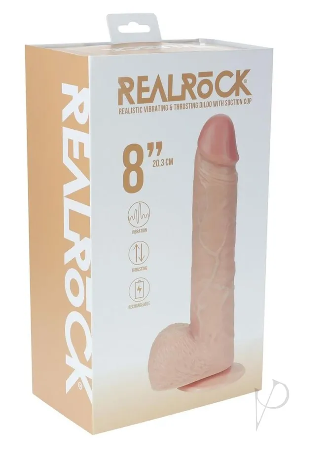 RealRock Vibrating and Thrusting Cock with Balls 8in Vanilla Real Rock Female Sex Toys RealRock Vibrating and Thrusting Cock with Balls 8in Vanilla Real Rock Female Sex Toys