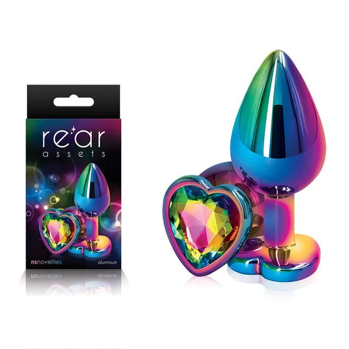 Rear Assets Multi Coloured Heart Butt Plug Medium NS Novelties Anal