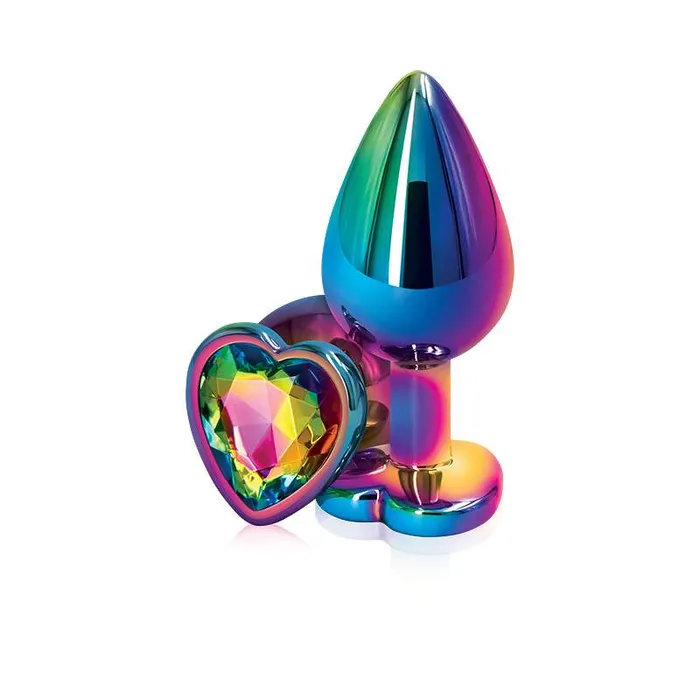 Rear Assets Multi Coloured Heart Butt Plug Medium NS Novelties Anal