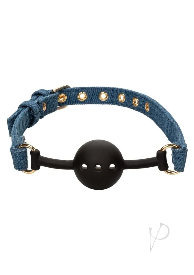 Ride Em Vibrators Ride em Premium Denim Collection Ball Gag Blue