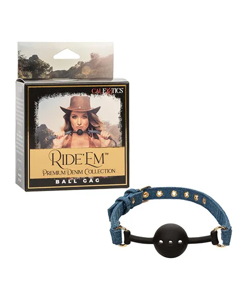 Ride Em Vibrators Ride em Premium Denim Collection Ball Gag Blue
