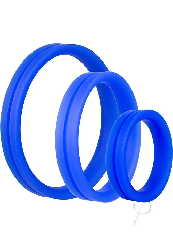 RingO Pro x3 Silicone Cock Rings Set Waterproof Blue 3 piece pack Ring O Male Sex Toys