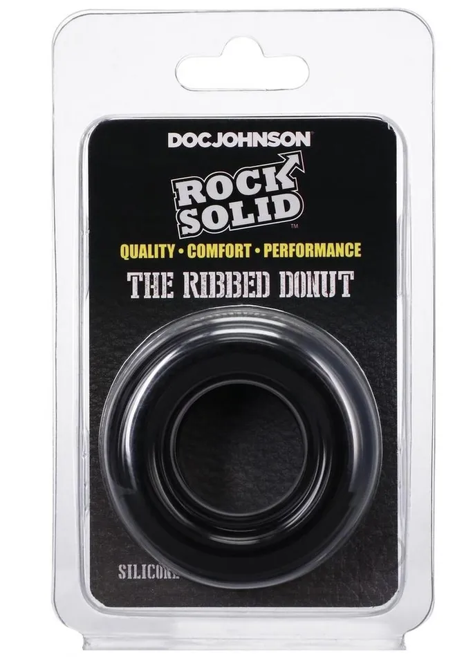 Rock Solid Male Sex Toys Rock Solid Ribbed Donut Silicone Cock Ring Black