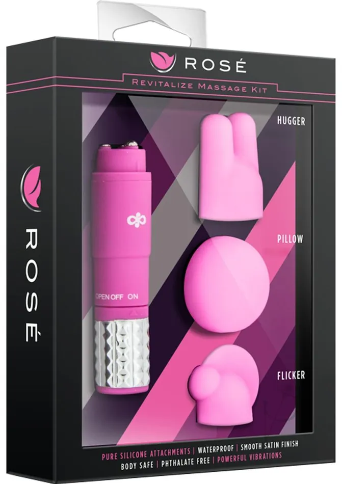 Rose Revitalize Massage Kit with Silicone Attachments Pink Rose Couples
