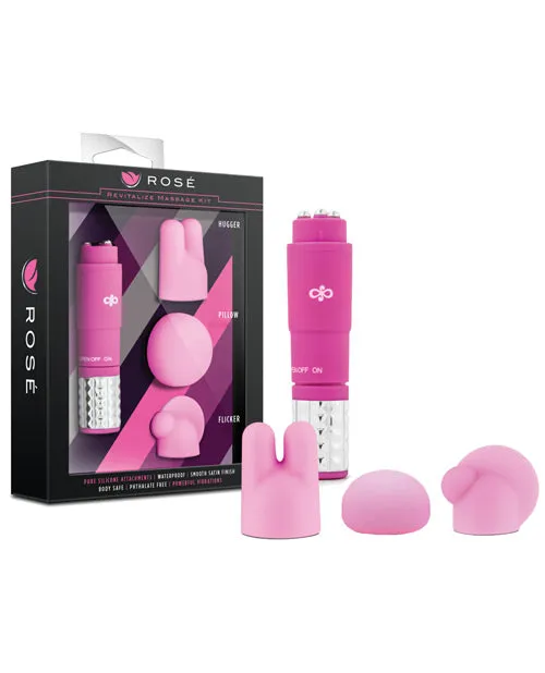 Rose Revitalize Massage Kit with Silicone Attachments Pink Rose Couples Rose Revitalize Massage Kit with Silicone Attachments Pink Rose Couples