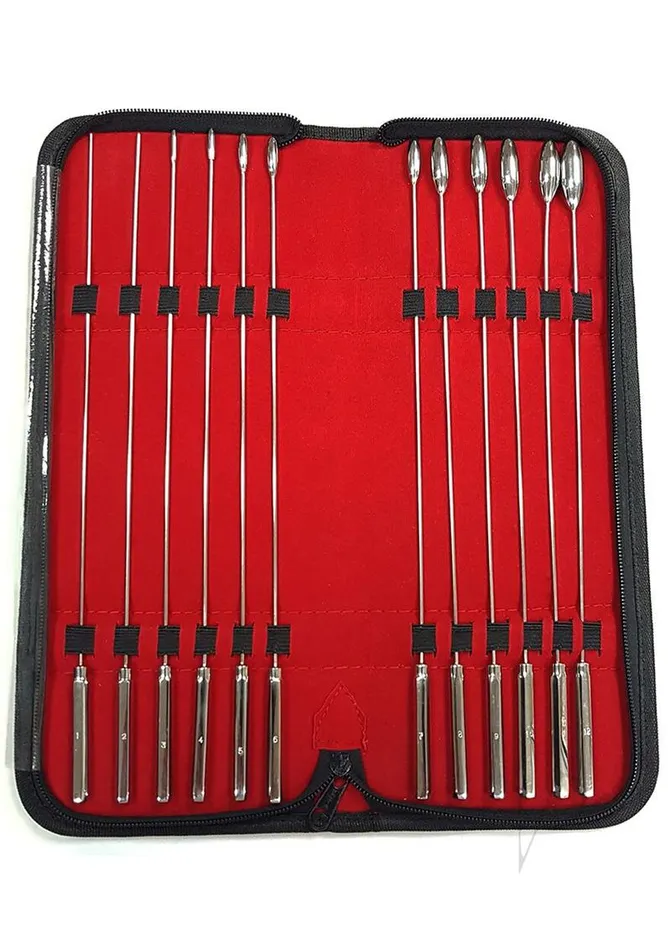 Rosebud Urethral Dilator Set 12 Piece Set Silver Rouge Male Sex Toys