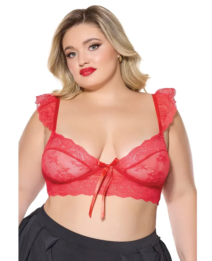 Scallop Stretch Lace Soft Cup Bralette Red QN Coquette Anal